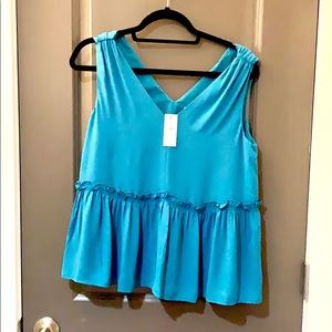 Loft turquoise tired ruffle polyester tank (NWT)